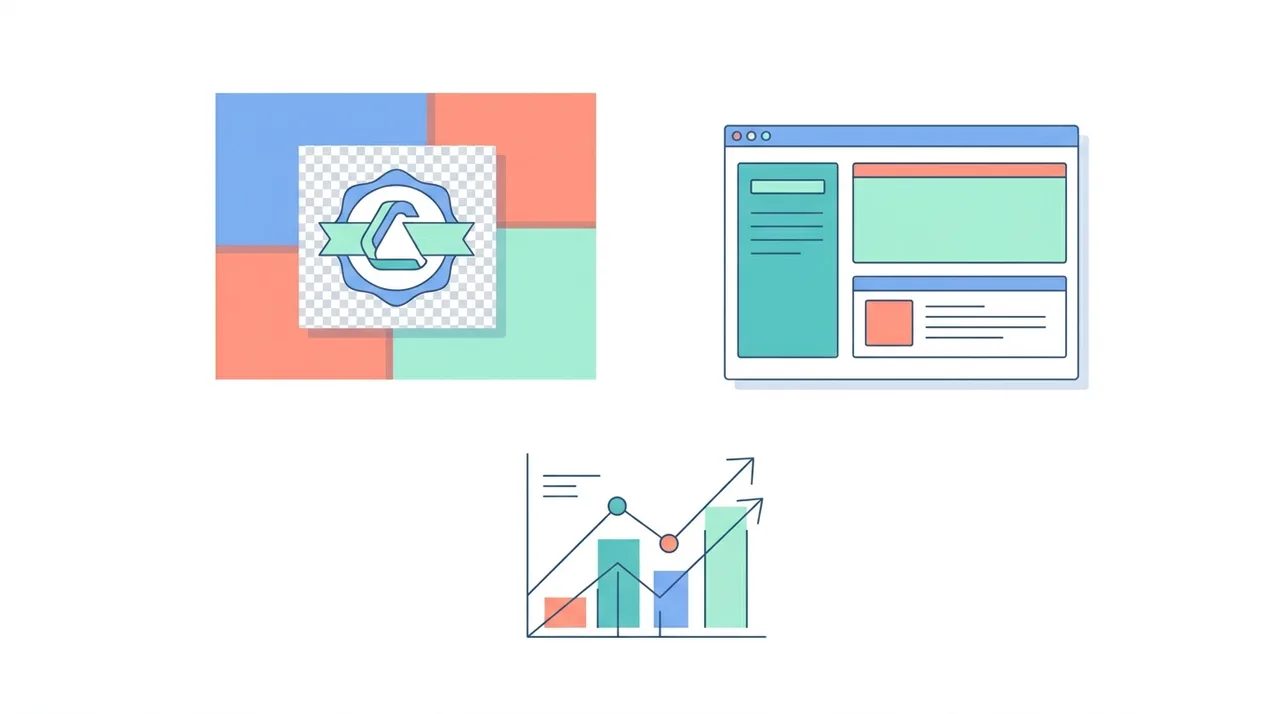 Illustration von PNG-Anwendungsfällen mit einem Logo über mehreren Hintergründen, einem Screenshot und einem Diagramm