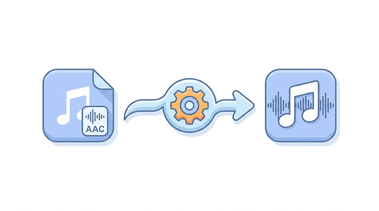 Diagramm, das eine Apple-M4A-Audiodatei zeigt, die in eine universelle MP3-Datei umgewandelt wird
