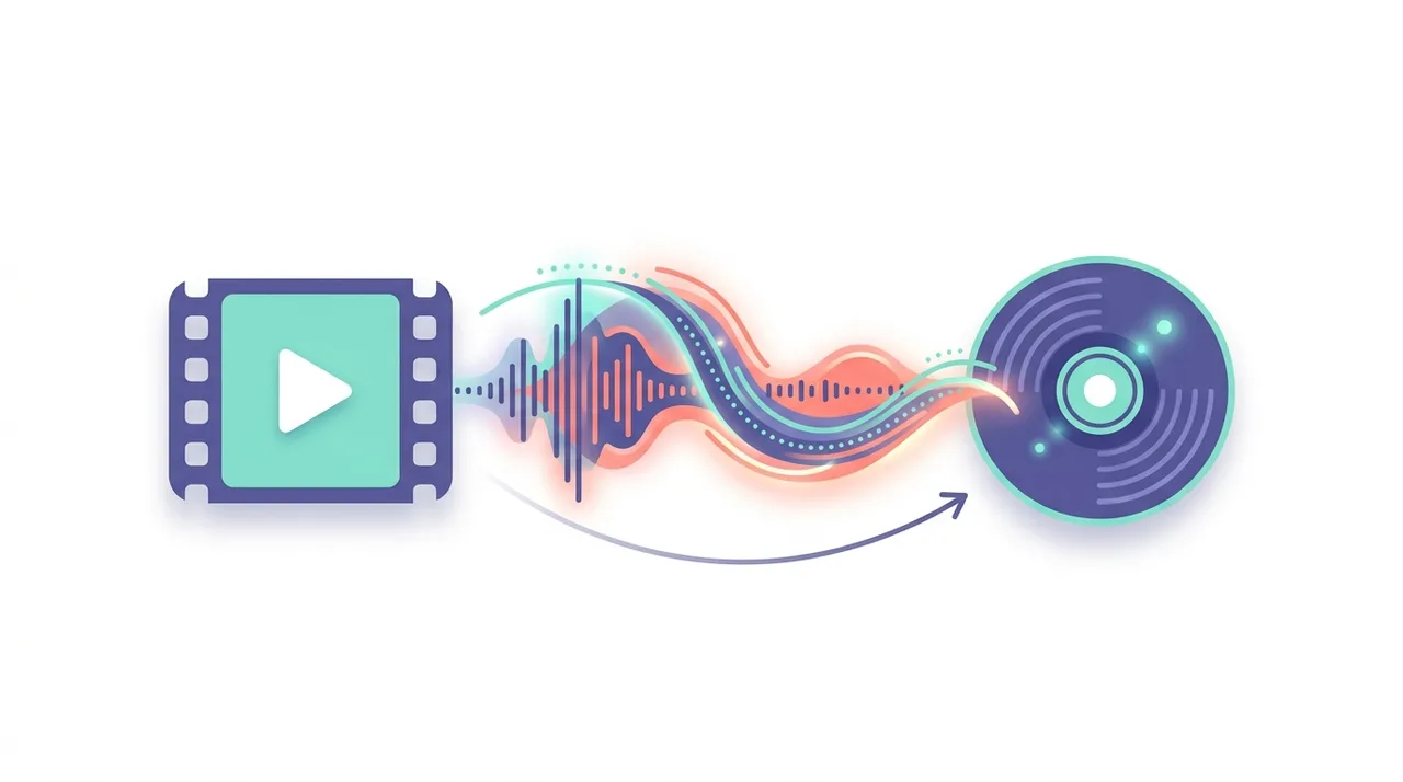 Konzeptionelle Illustration der Audioextraktion aus einem MP4-Video in eine MP3-Audiodatei
