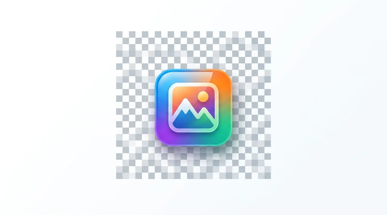 Ein farbiges Symbol auf einem Schachbrettmuster, das zeigt, wie ein PNG die Transparenz dort bewahrt, wo andere Formate einen festen Hintergrund hinzufügen würden