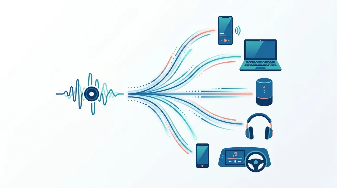 Ein AAC-Audiostream, der auf Smartphones, Laptops, Lautsprechern und Autosystemen abgespielt wird