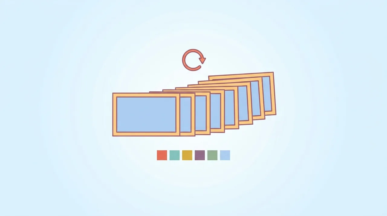 Konzeptionelle Illustration eines GIF als Stapel von Animationsbildern in einer Schleife mit begrenzter Farbpalette