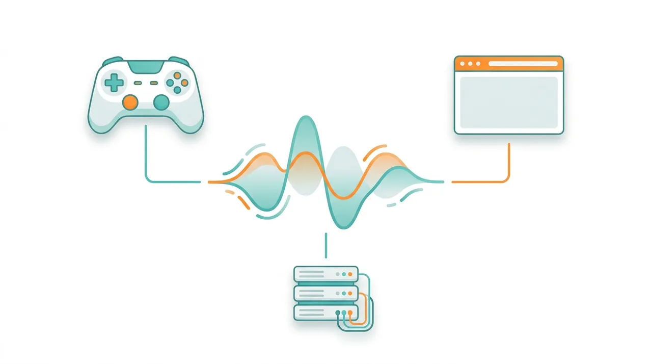 Konzeptionelle Illustration der OGG-Vorbis-Anwendungsfälle in Spielkonsolen, Webbrowsern und Streaming-Servern